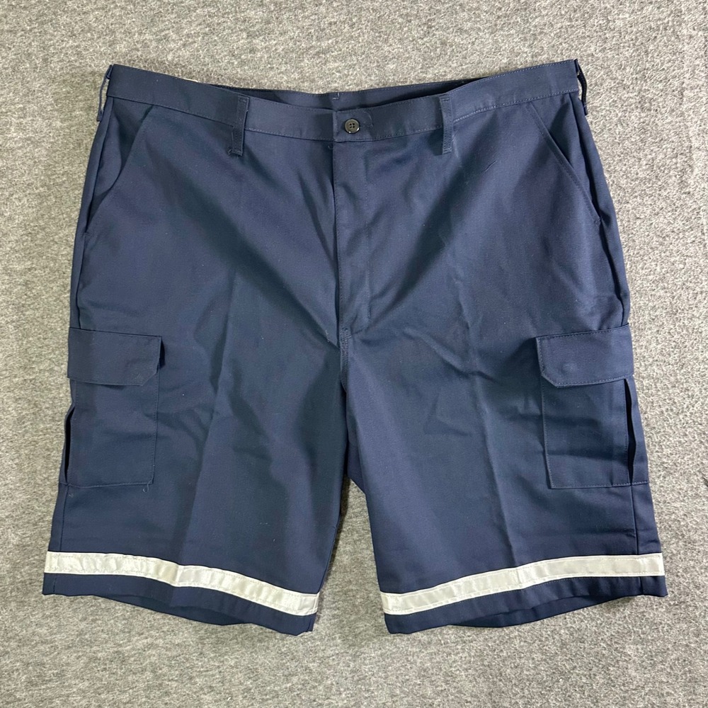 Red Kap Work Uniform Shorts Mens 44x12 Navy Blue Cargo Pockets Reflective Stripe